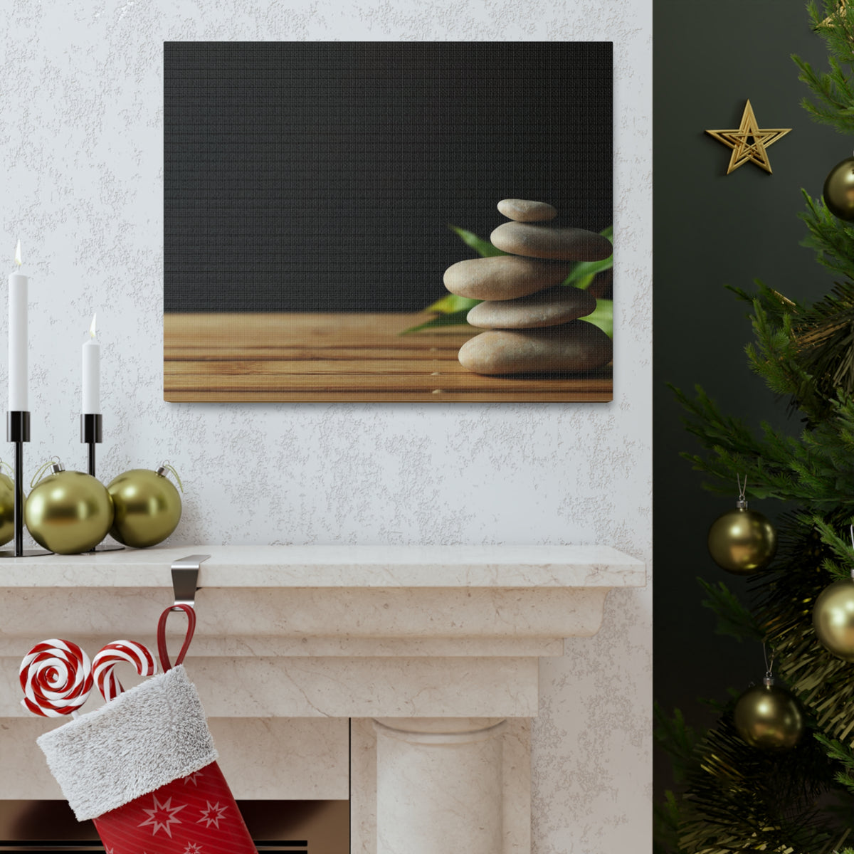 Stones Bamboo Background Forest Floral Nature Photography Canvas Wall Art for Home Decor Ready-to-Hang-Express Your Love Gifts