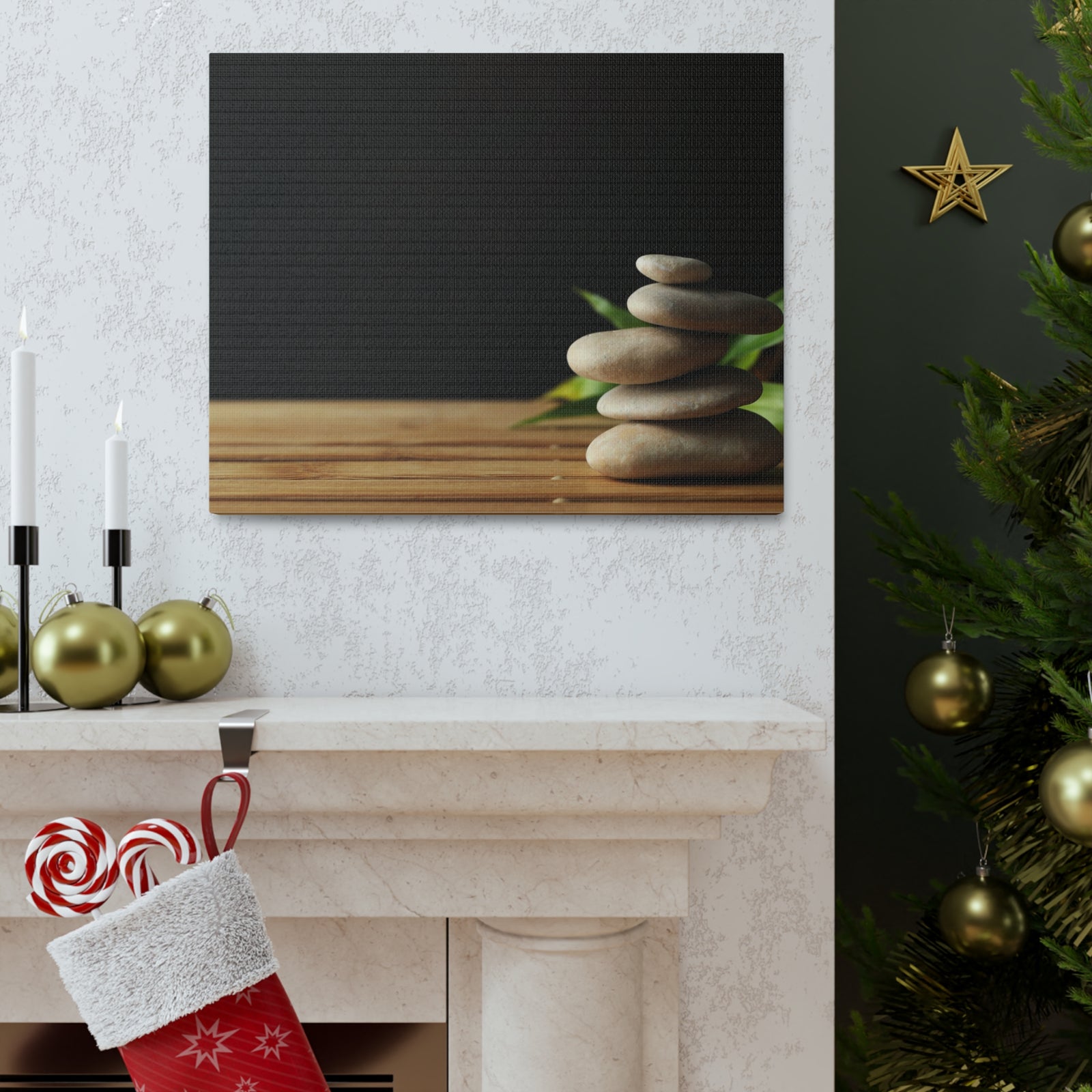 Stones Bamboo Background Forest Floral Nature Photography Canvas Wall Art for Home Decor Ready-to-Hang-Express Your Love Gifts