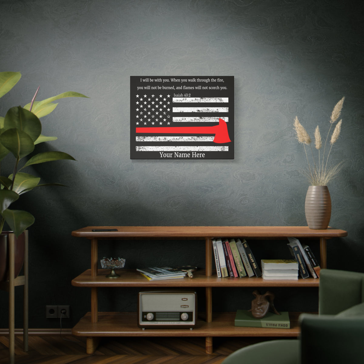 Scripture Walls Personalized Firefighter Isaiah 43:2 Bible Canvas Christian Wall Art Ready to Hang Unframed-Express Your Love Gifts