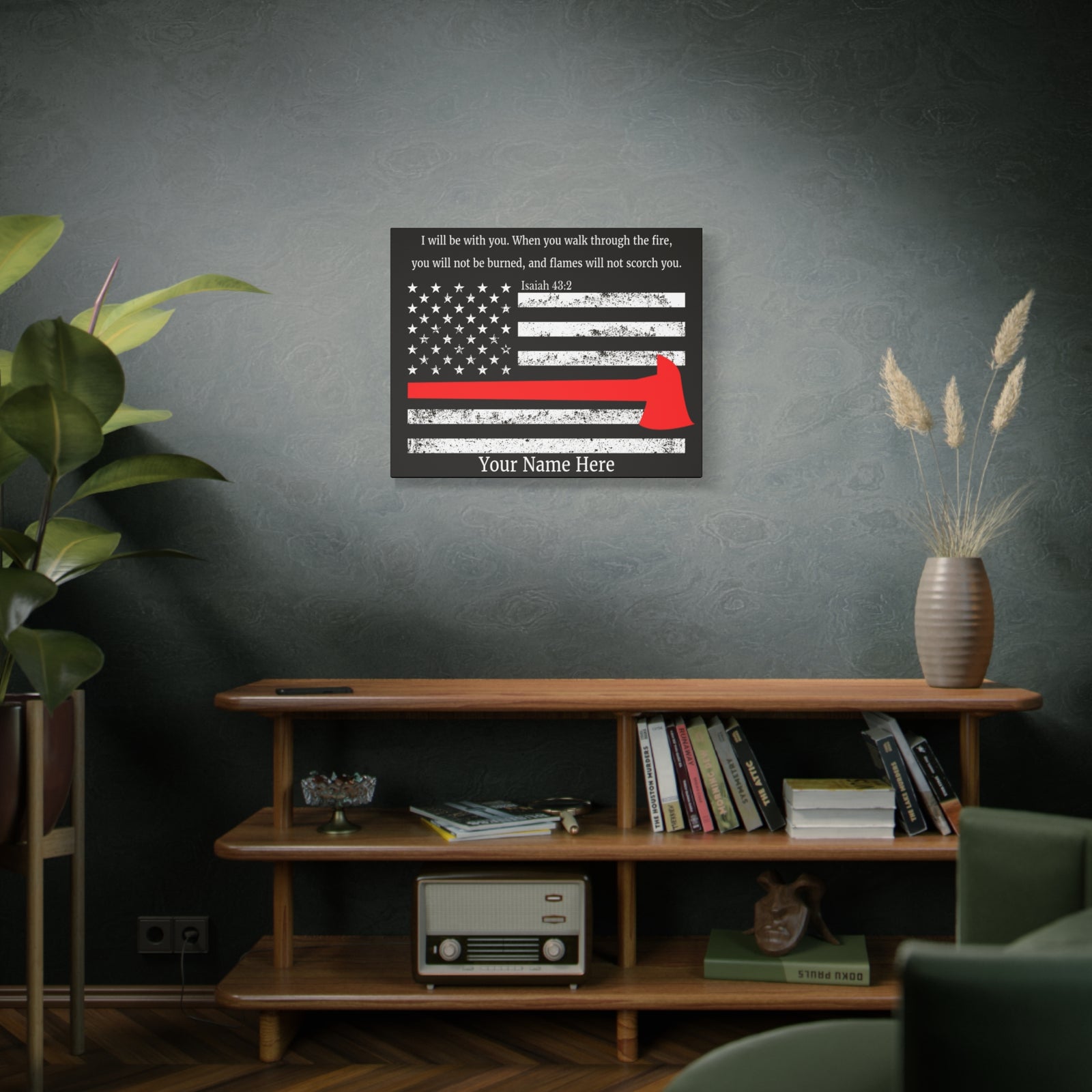 Scripture Walls Personalized Firefighter Isaiah 43:2 Bible Canvas Christian Wall Art Ready to Hang Unframed-Express Your Love Gifts