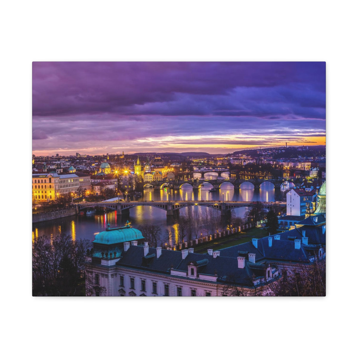 Prague Night Skyline Canvas Artwork High-Quality Breathtaking Stunning Cityscape for Home Decor Ready to Hang-Express Your Love Gifts