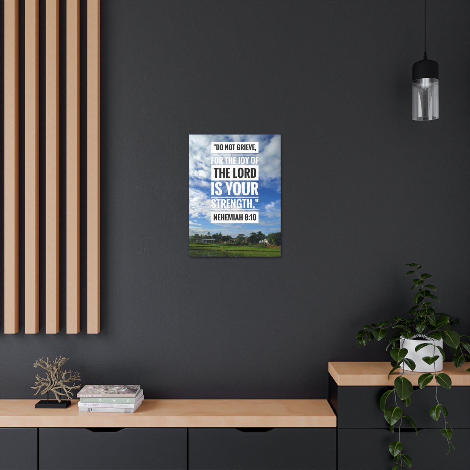 Scripture Canvas The Joy Of The Lord Nehemiah 8:10 Christian Wall Art Bible Verse Print Ready to Hang-Express Your Love Gifts