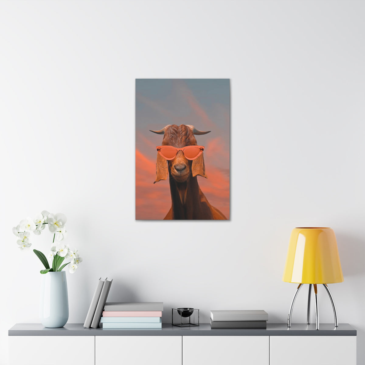 Damascus Shami Goat With Glasses Oil Painting Canvas Wall Art for Home Decor Ready-to-Hang-Express Your Love Gifts