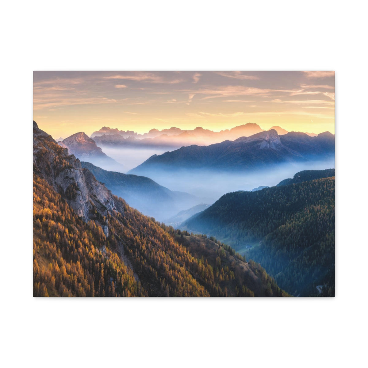 Golden Mountains Misty Nature Wilderness Photography Canvas Wall Art for Home Decor Ready-to-Hang-Express Your Love Gifts