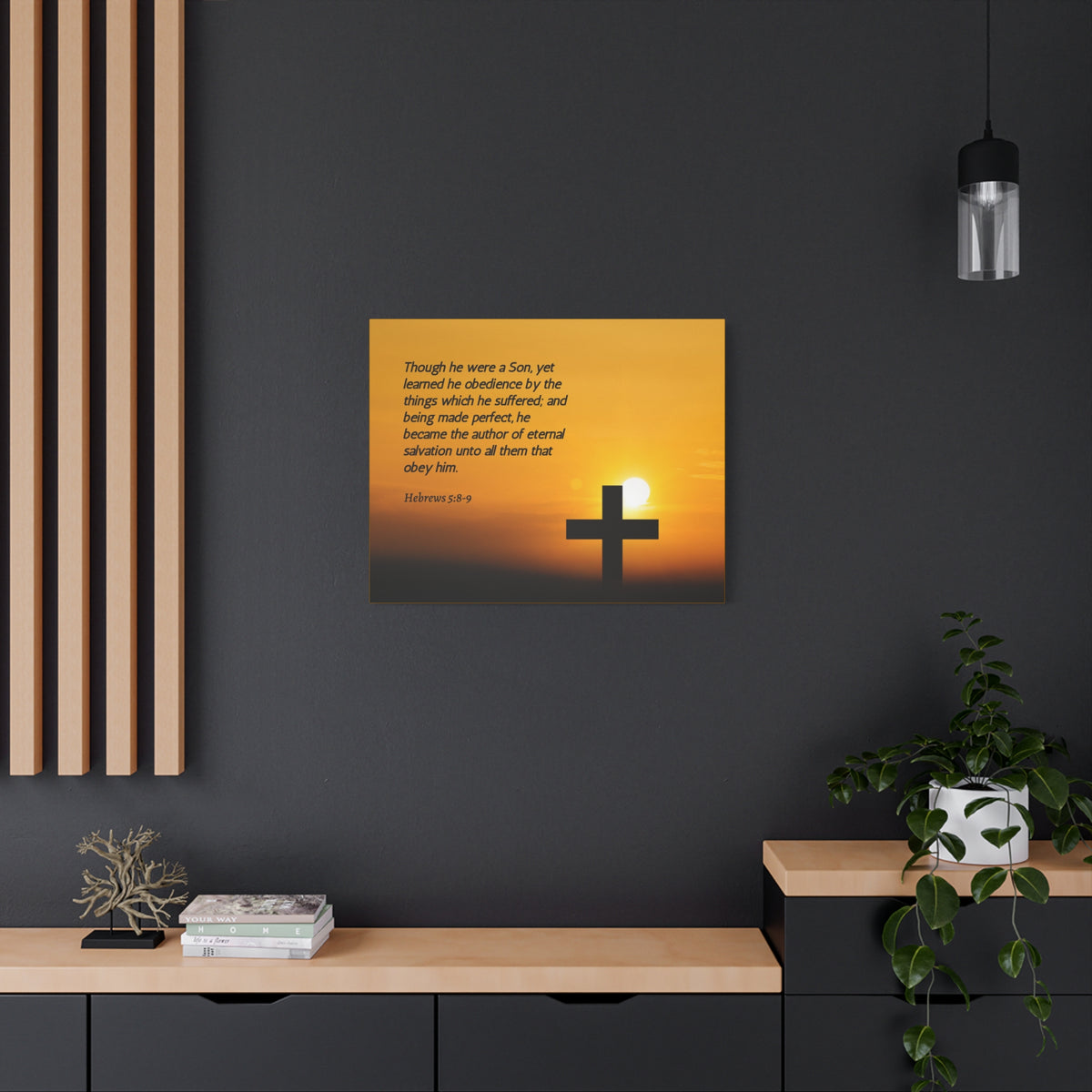 Scripture Canvas Eternal Salvation Hebrews 5:8-9 Christian Wall Art Bible Verse Print Ready to Hang-Express Your Love Gifts