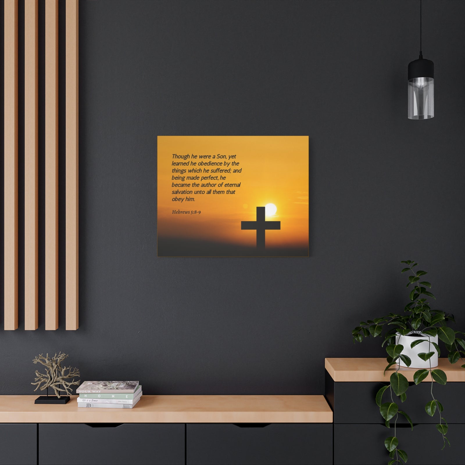 Scripture Canvas Eternal Salvation Hebrews 5:8-9 Christian Wall Art Bible Verse Print Ready to Hang-Express Your Love Gifts