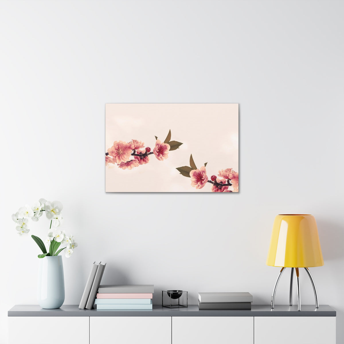 Peach Blossoms with Space Forest Floral Nature Photography Canvas Wall Art for Home Decor Ready-to-Hang-Express Your Love Gifts