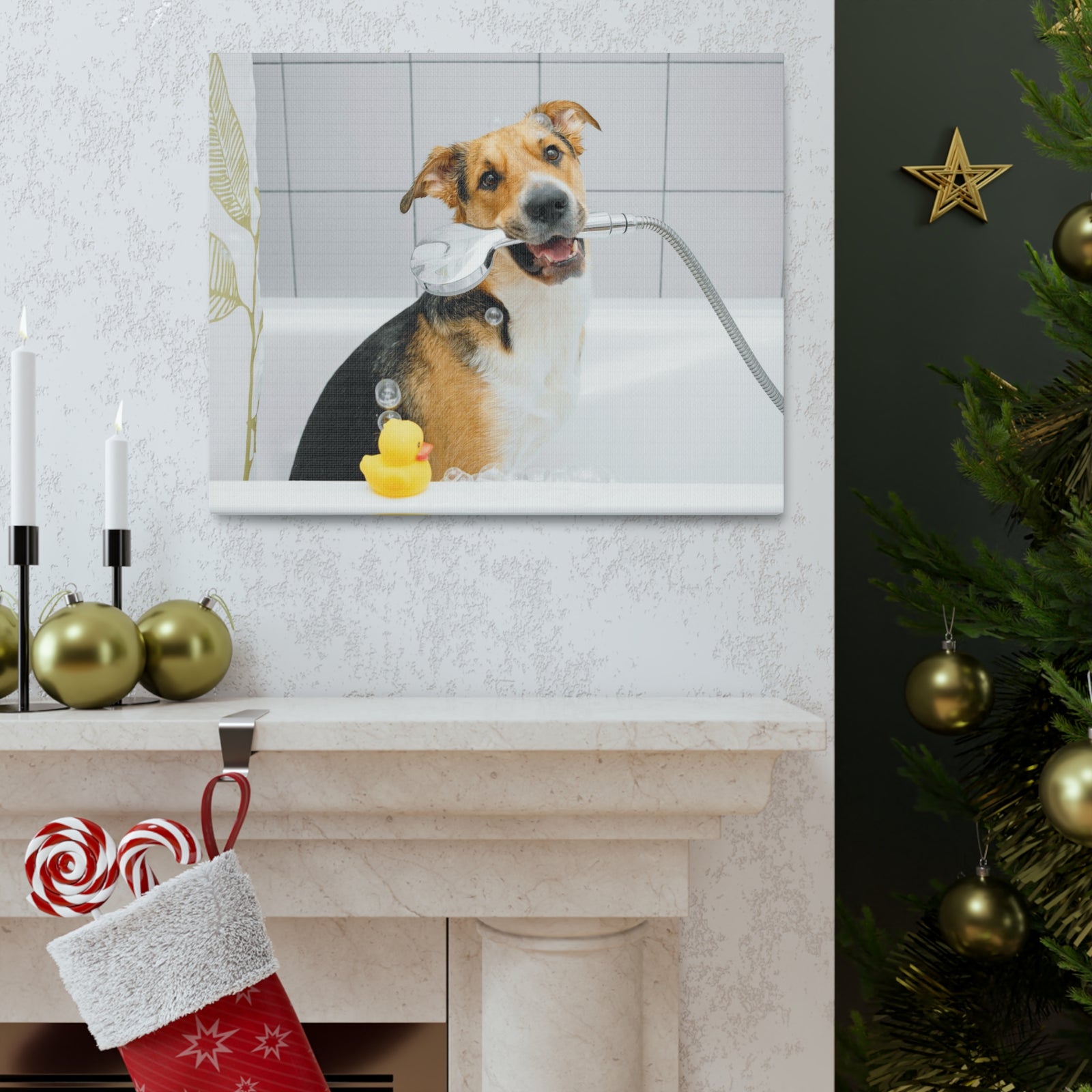 Cute Mongrel Bath Canvas Wall Art for Home Decor Ready-to-Hang-Express Your Love Gifts