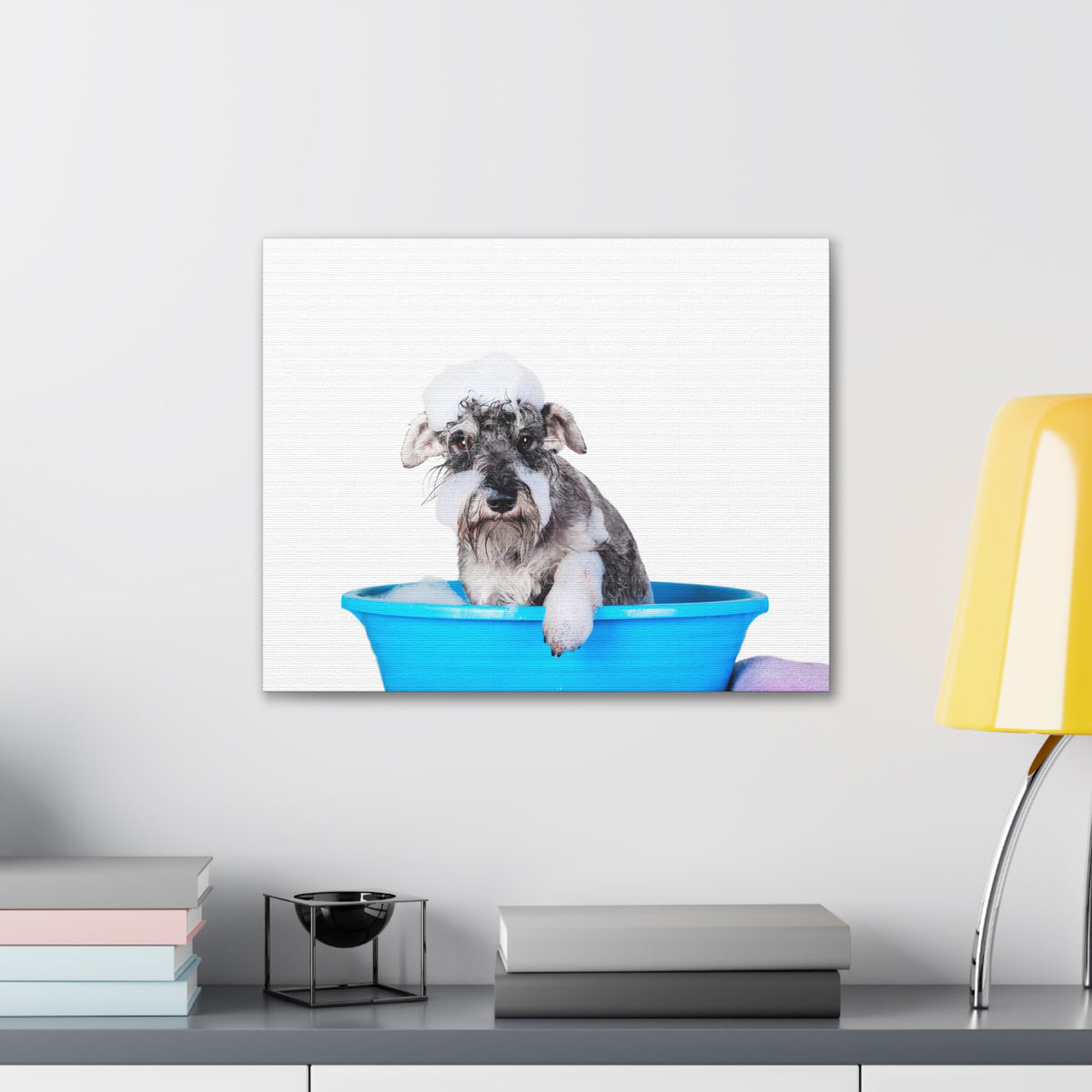 Cute Schnauzer Bath Canvas Wall Art for Home Decor Ready-to-Hang-Express Your Love Gifts