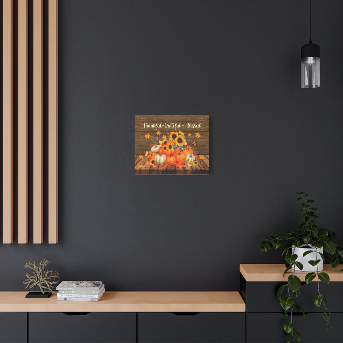 Thankful Grateful Blessed Pumpkin Canvas Wall Art – Rustic Autumn Decor-Express Your Love Gifts