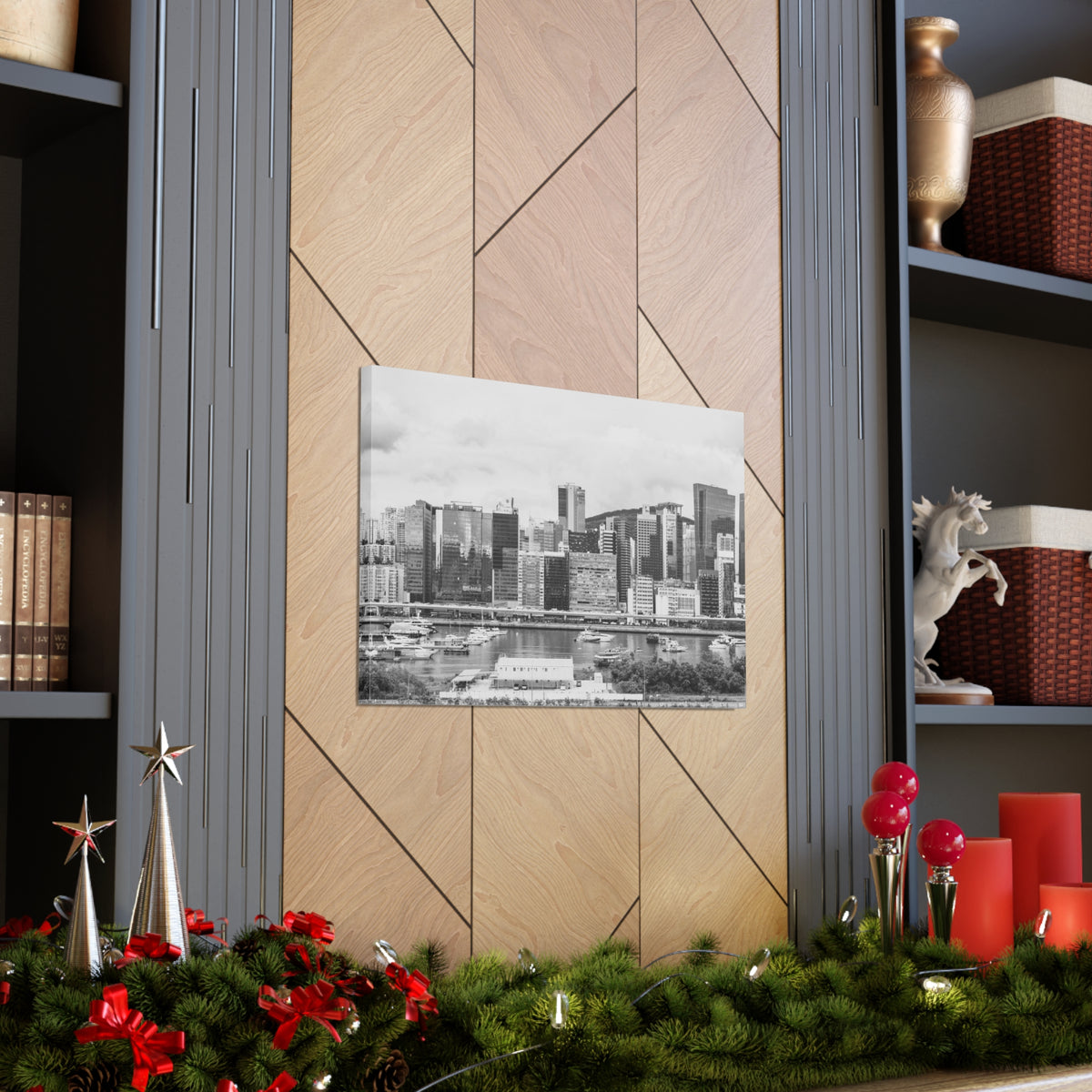 Hong Kong Black And White Skyline Canvas Artwork High-Quality Breathtaking Stunning Cityscape for Home Decor Ready to Hang-Express Your Love Gifts