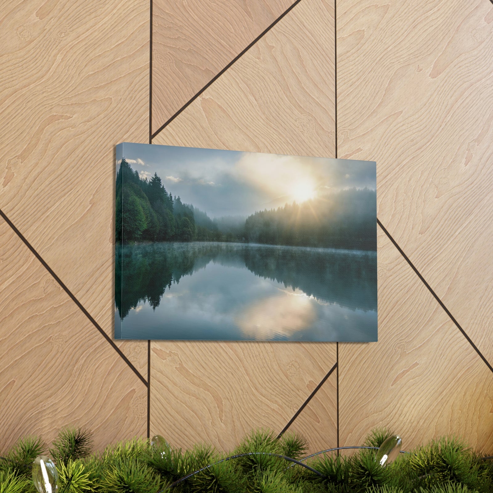 Sunset Teal Forest Lake Nature Wilderness Photography Canvas Wall Art for Home Decor Ready-to-Hang-Express Your Love Gifts