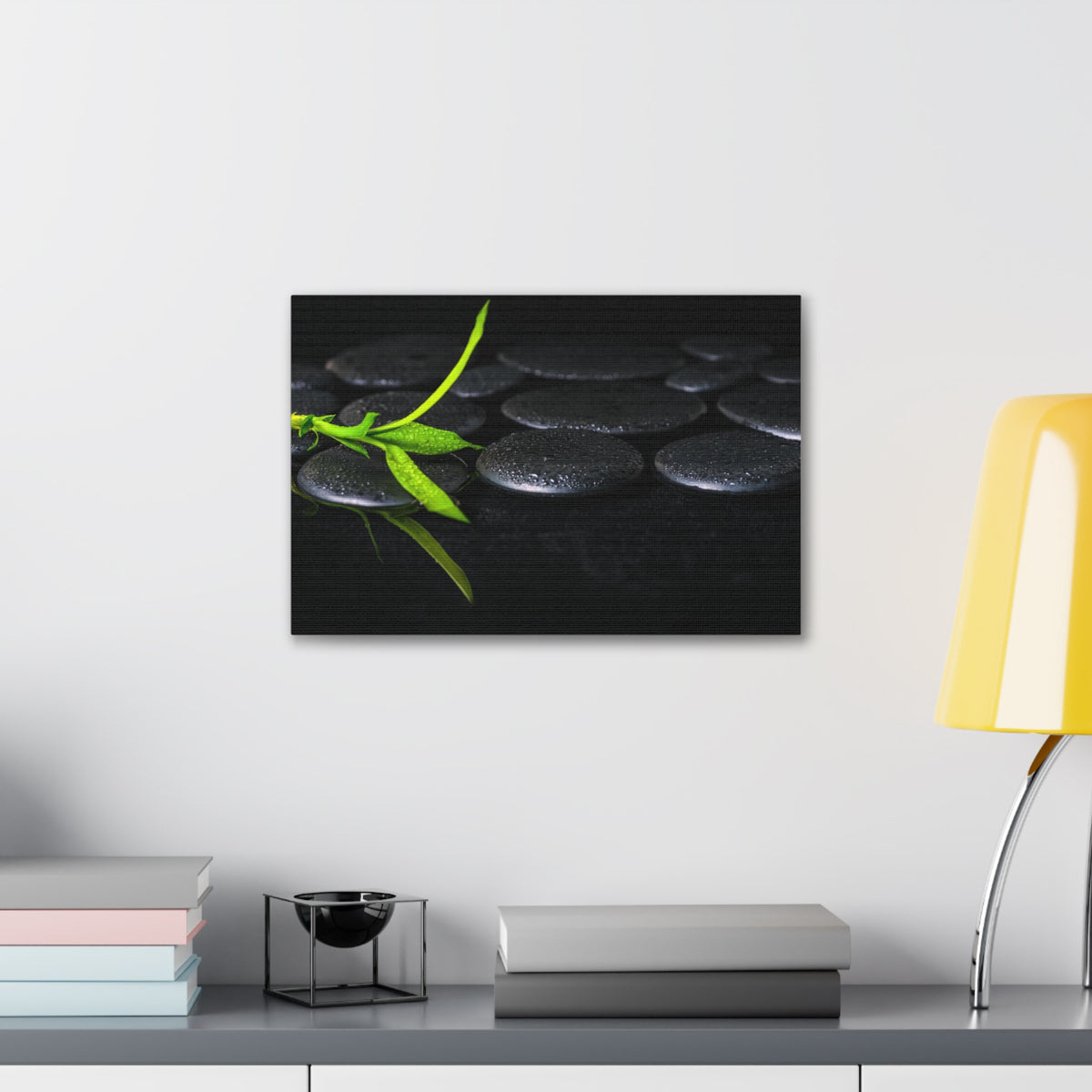 Green Bamboo on Stones Forest Floral Nature Photography Canvas Wall Art for Home Decor Ready-to-Hang-Express Your Love Gifts
