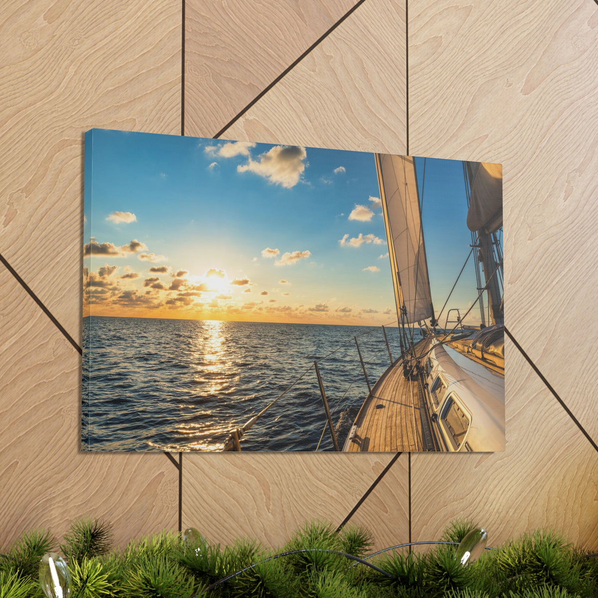 Cruising Sailboat Sailing In The Sea At Sunset Ocean Canvas Wall Art for Home Decor Ready-to-Hang-Express Your Love Gifts