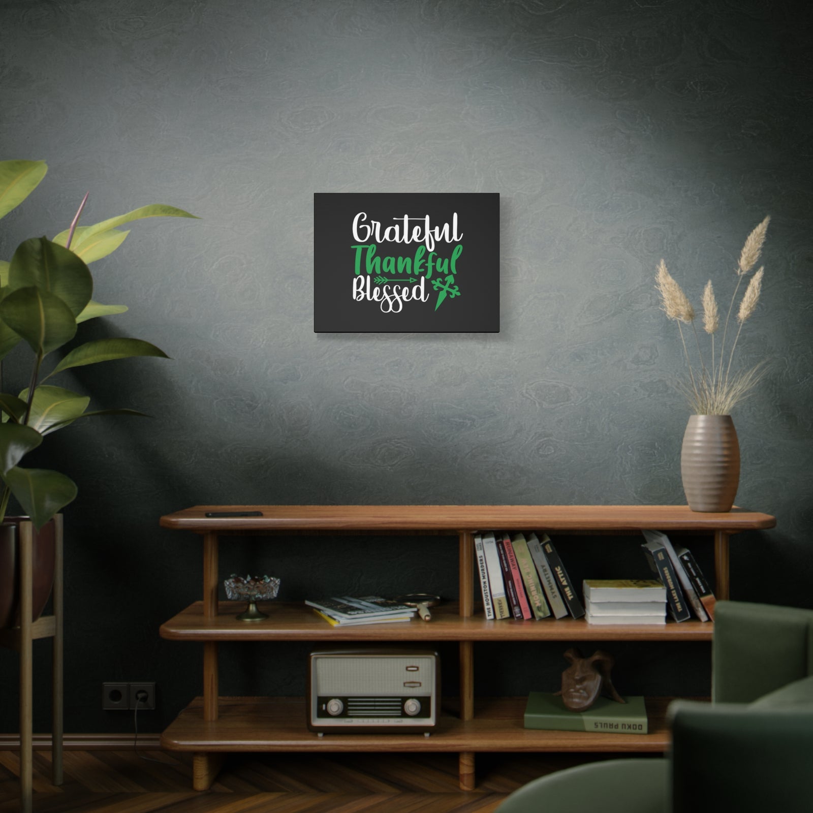Scripture Canvas Grateful, Thankful, Blessed Psalm 106:1 Christian Wall Art Bible Verse Print Ready to Hang-Express Your Love Gifts