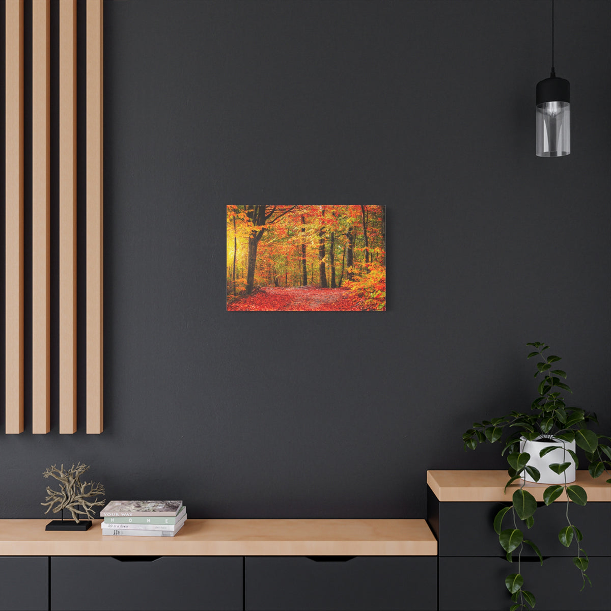 Autumn Forest Orange Leave Tree Nature Wilderness Photography Canvas Wall Art for Home Decor Ready-to-Hang-Express Your Love Gifts
