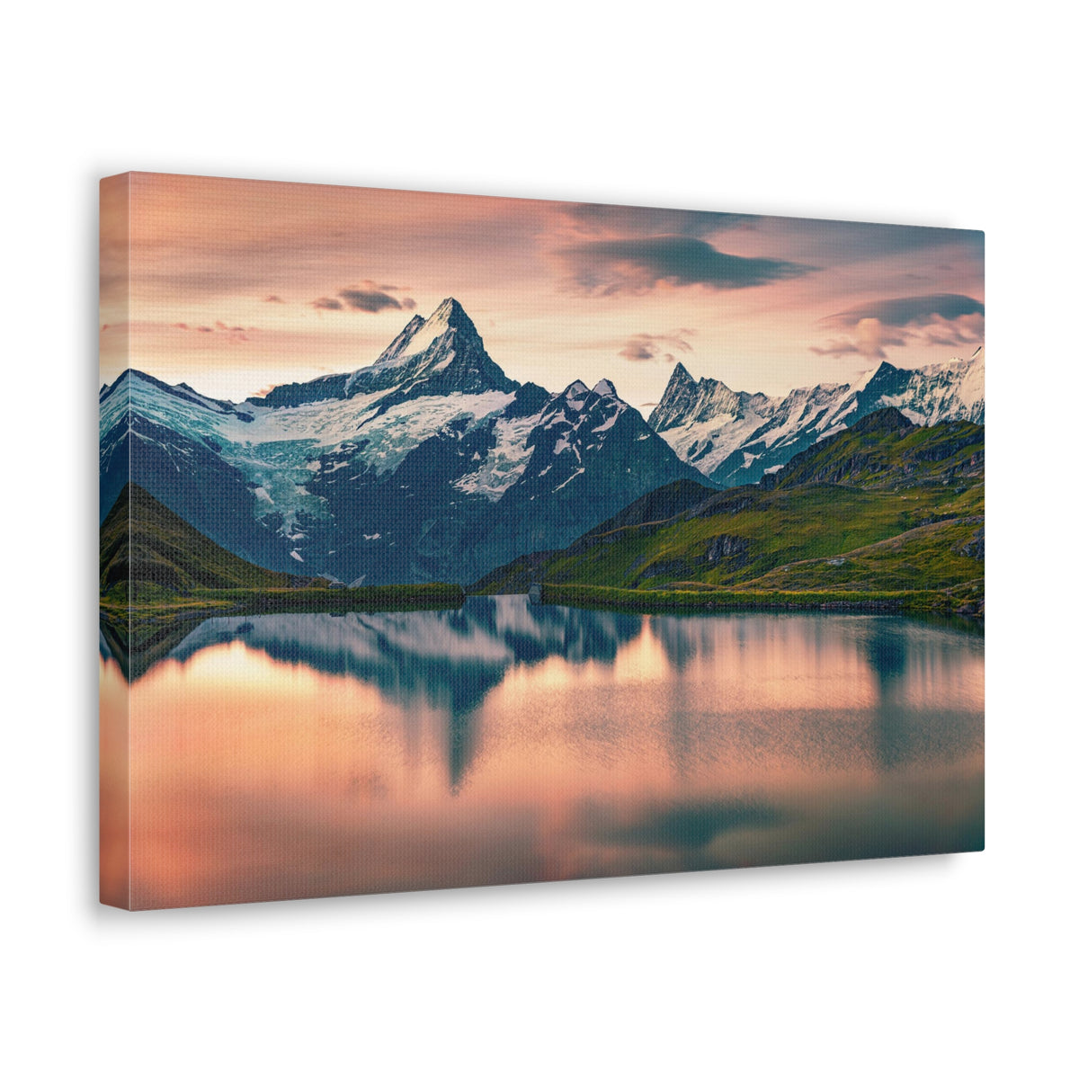 Snow Mountain Lake Summer Nature Wilderness Photography Canvas Wall Art for Home Decor Ready-to-Hang-Express Your Love Gifts