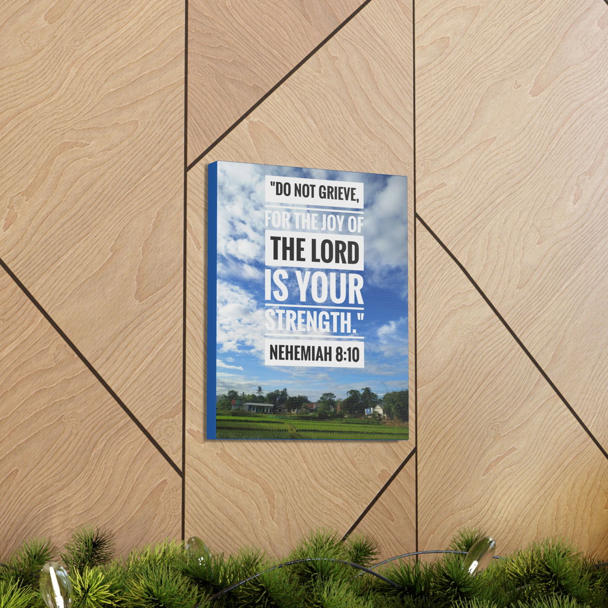 Scripture Canvas The Joy Of The Lord Nehemiah 8:10 Christian Wall Art Bible Verse Print Ready to Hang-Express Your Love Gifts
