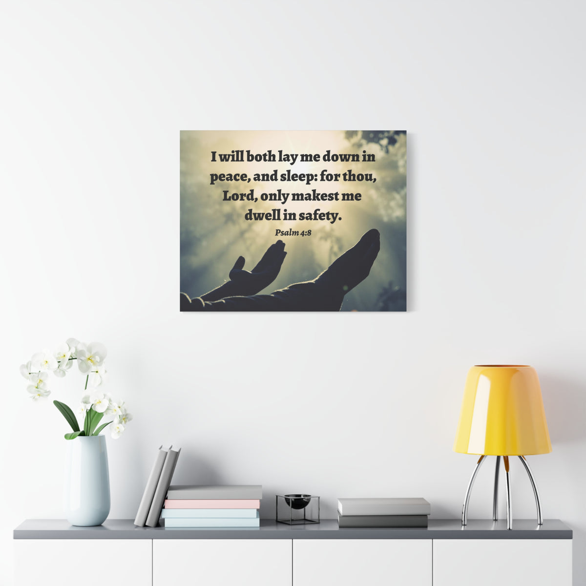 Scripture Walls Dwell In Safety Psalm 4:8 Bible Verse Canvas Christian Wall Art Ready to Hang-Express Your Love Gifts