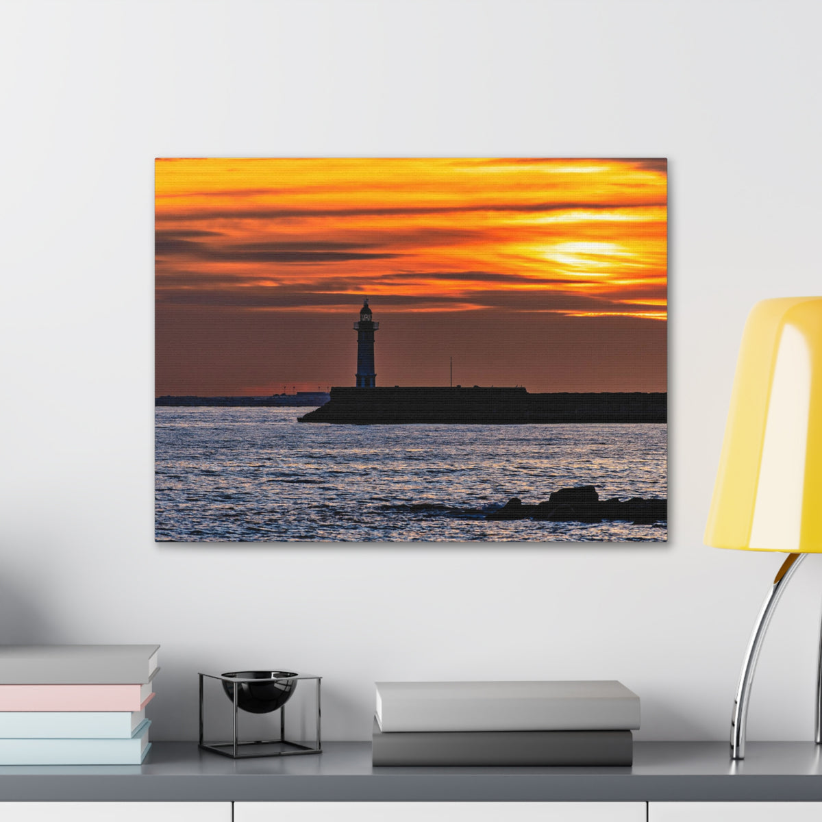 Sunset with Lighthouse Forest Floral Nature Photography Canvas Wall Art for Home Decor Ready-to-Hang-Express Your Love Gifts