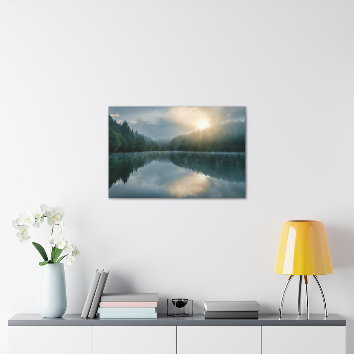 Sunset Teal Forest Lake Nature Wilderness Photography Canvas Wall Art for Home Decor Ready-to-Hang-Express Your Love Gifts