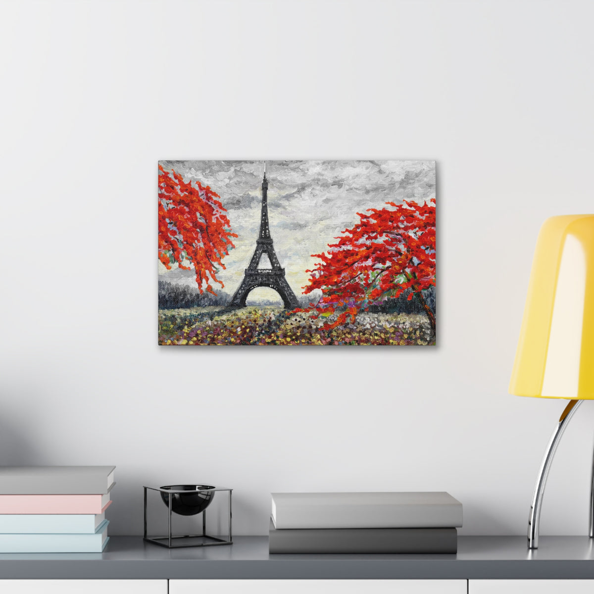 Eiffel Tower Red Tree Paris France Canvas Artwork High-Quality Breathtaking French City for Home Decor Ready to Hang-Express Your Love Gifts