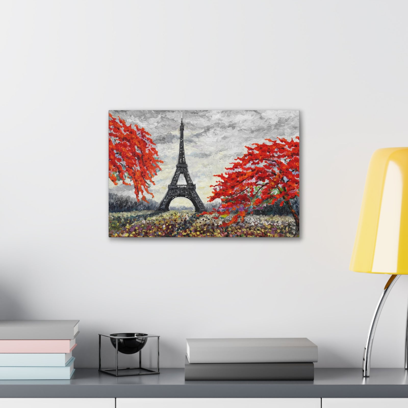 Eiffel Tower Red Tree Paris France Canvas Artwork High-Quality Breathtaking French City for Home Decor Ready to Hang-Express Your Love Gifts