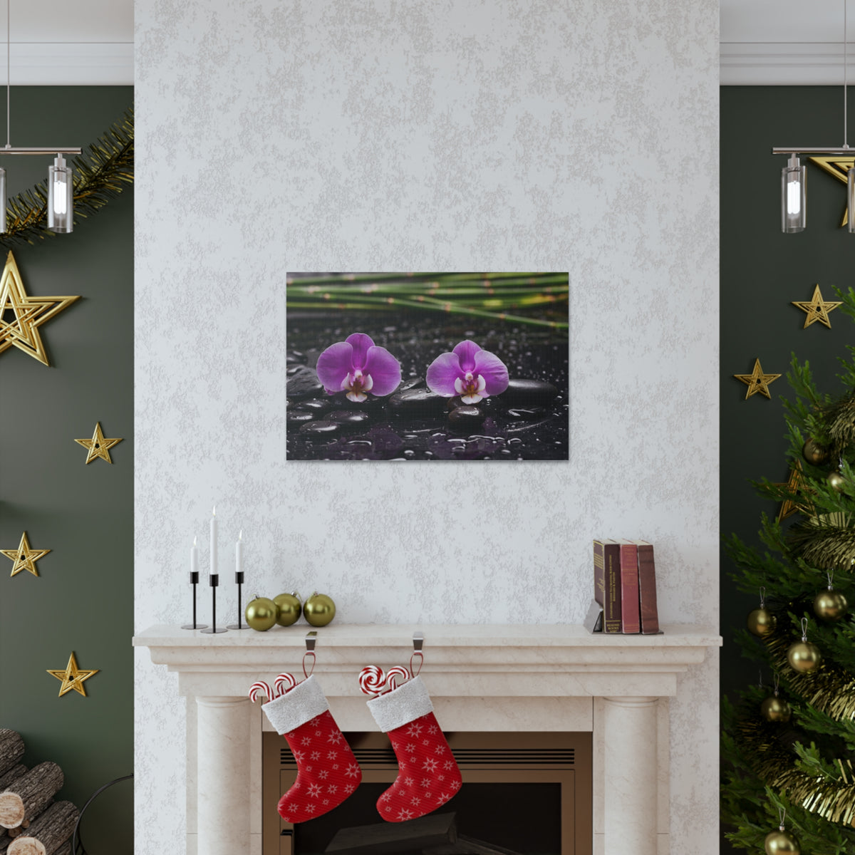 Two Pink Orchid Forest Floral Nature Photography Canvas Wall Art for Home Decor Ready-to-Hang-Express Your Love Gifts