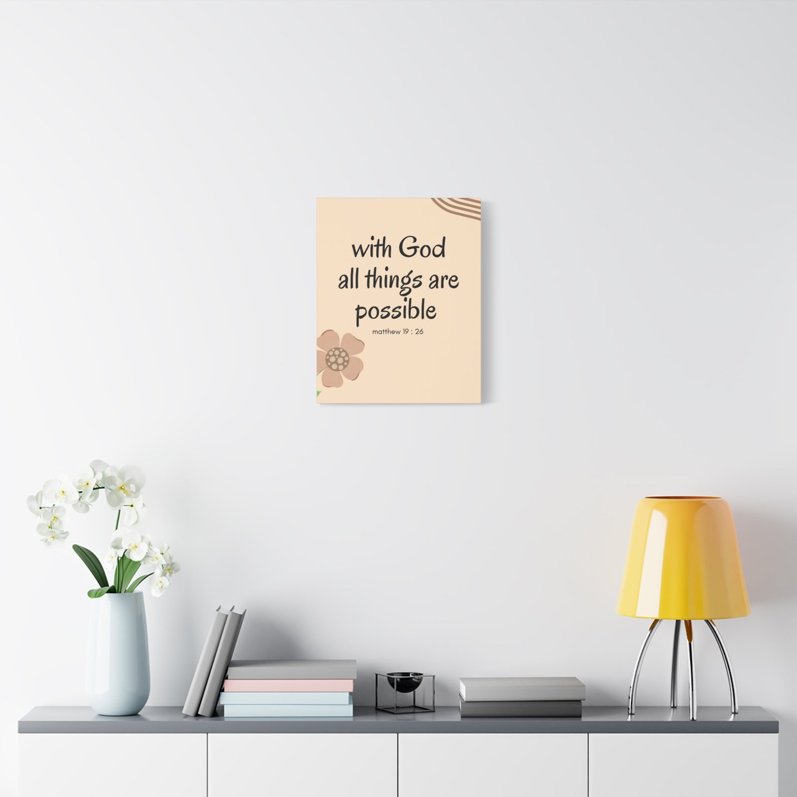 Scripture Canvas All Things Are Possible Matthew 19:26 Brown Flower Christian Wall Art Bible Verse Print Ready to Hang-Express Your Love Gifts