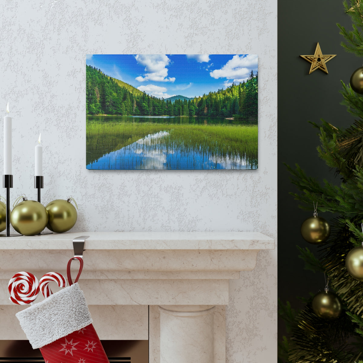 Teal Clear Forest LakeNature Wilderness Photography Canvas Wall Art for Home Decor Ready-to-Hang-Express Your Love Gifts