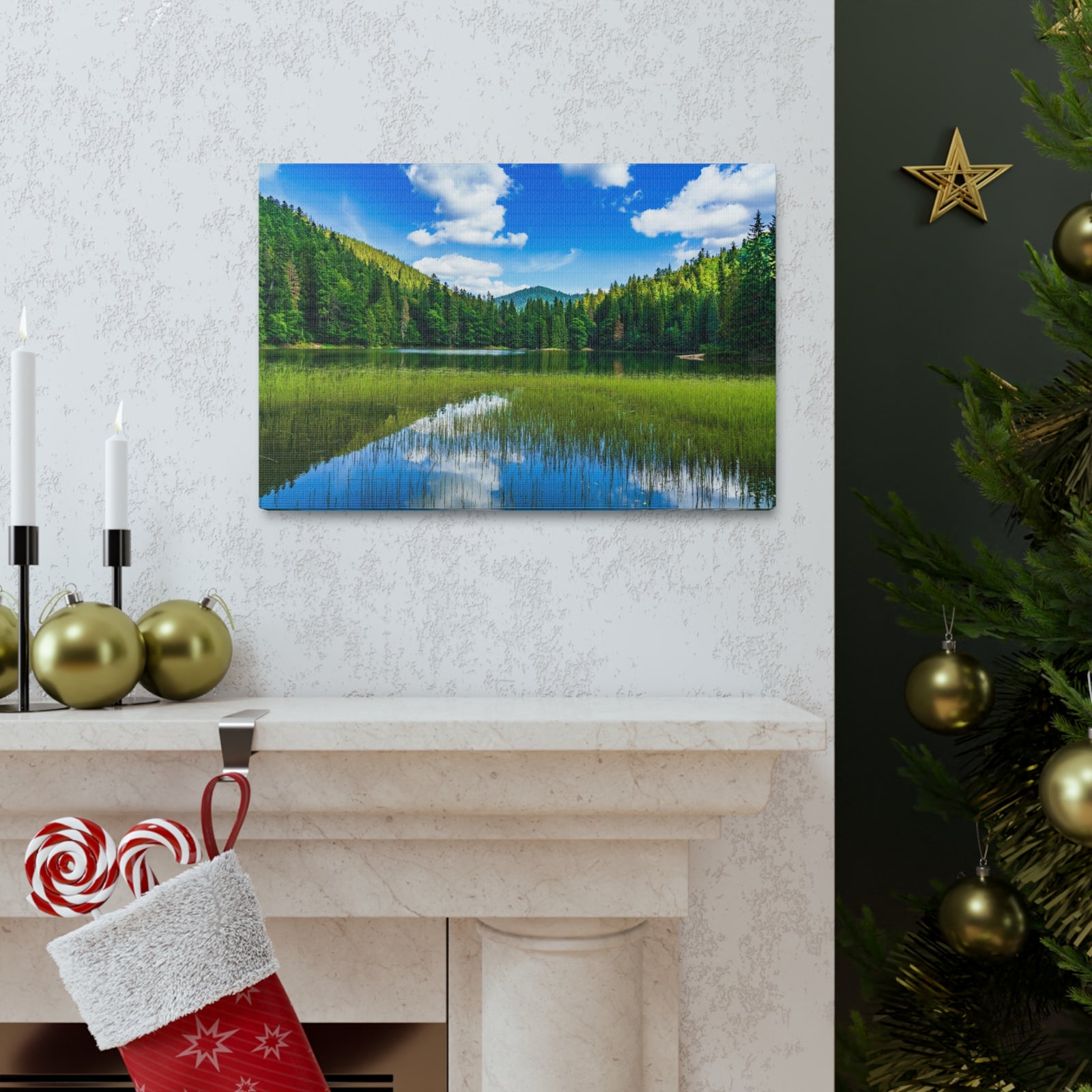 Teal Clear Forest LakeNature Wilderness Photography Canvas Wall Art for Home Decor Ready-to-Hang-Express Your Love Gifts