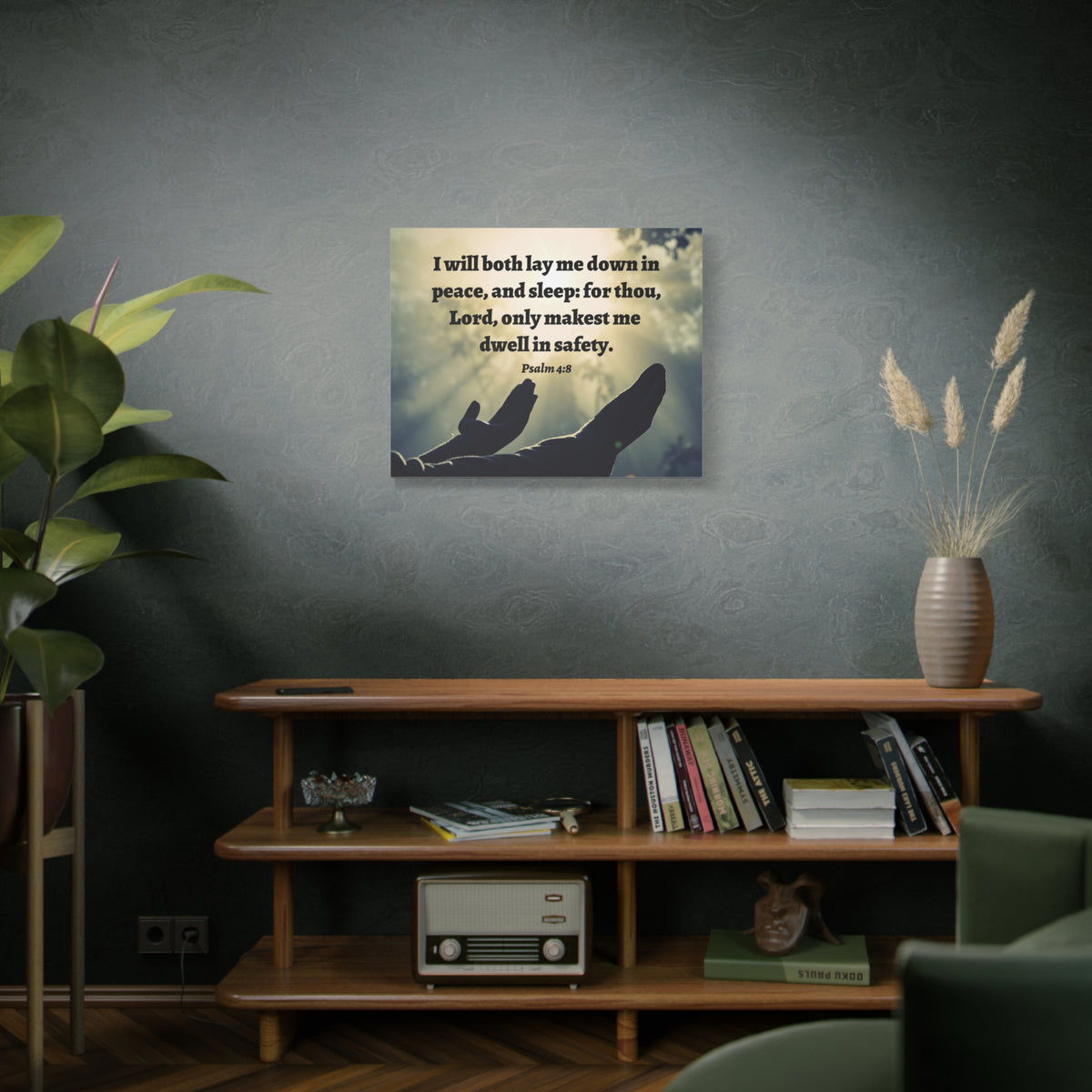 Scripture Walls Dwell In Safety Psalm 4:8 Bible Verse Canvas Christian Wall Art Ready to Hang-Express Your Love Gifts