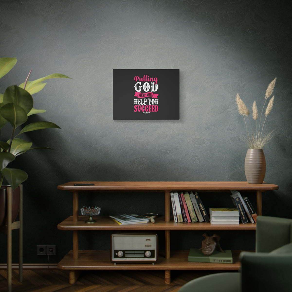 Scripture Canvas Putting God First Psalm 16:8 Christian Wall Art Bible Verse Print Ready to Hang-Express Your Love Gifts