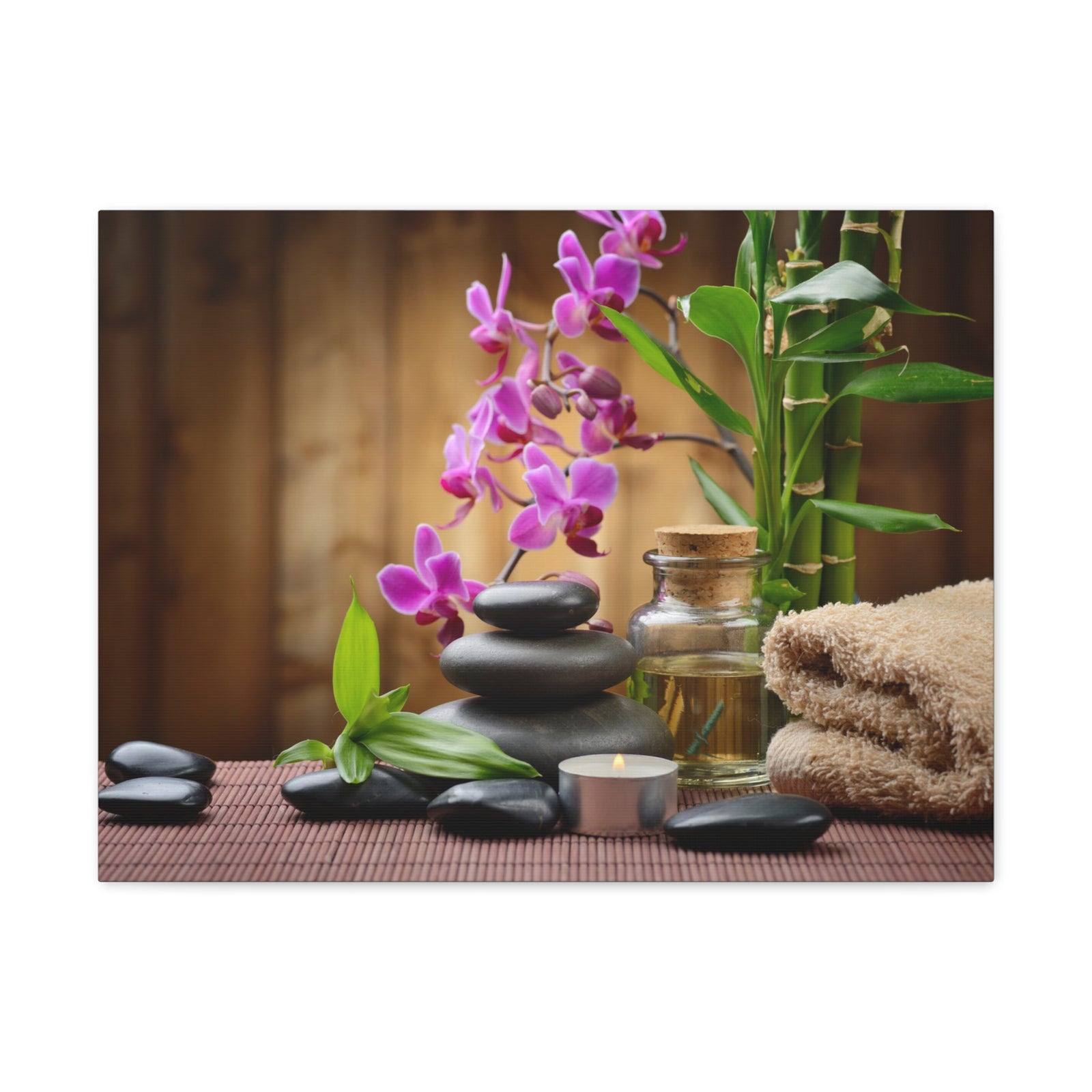 Stones on the Wood Forest Floral Nature Photography Canvas Wall Art for Home Decor Ready-to-Hang-Express Your Love Gifts