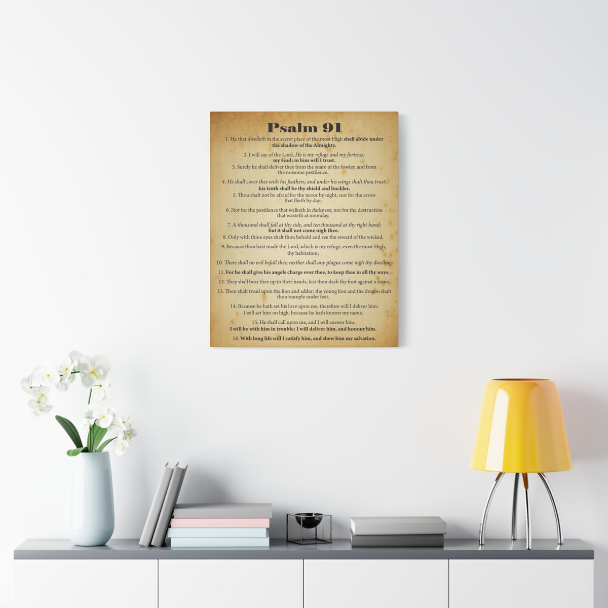 Scripture Canvas Safe In God's Hands Psalm 91 Christian Wall Art Bible Verse Print Ready to Hang-Express Your Love Gifts