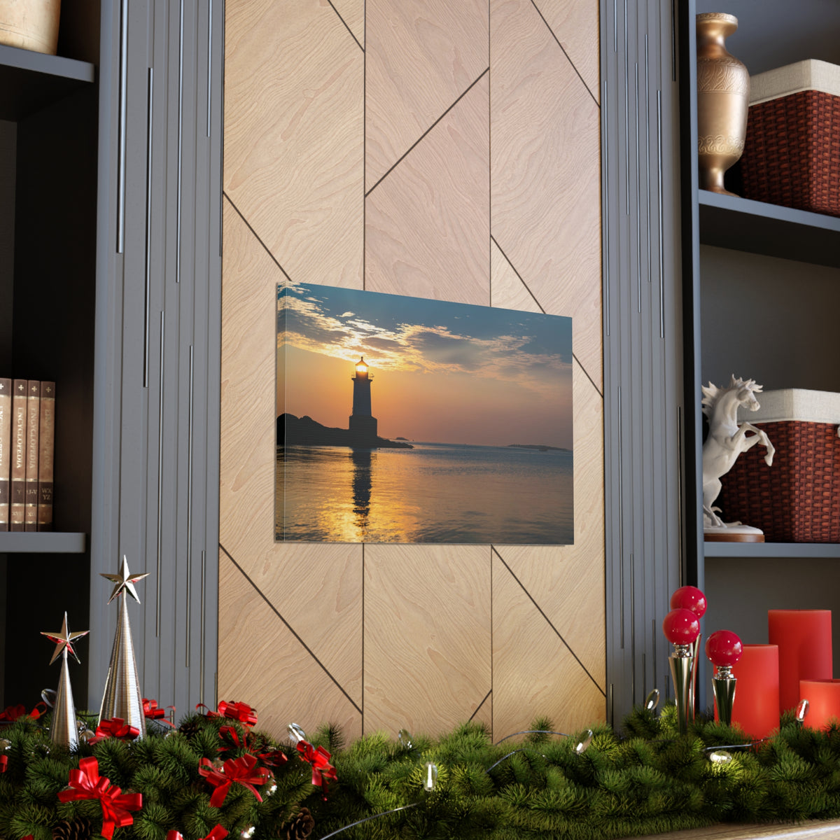 Lighthouse at Dawn Forest Floral Nature Photography Canvas Wall Art for Home Decor Ready-to-Hang-Express Your Love Gifts