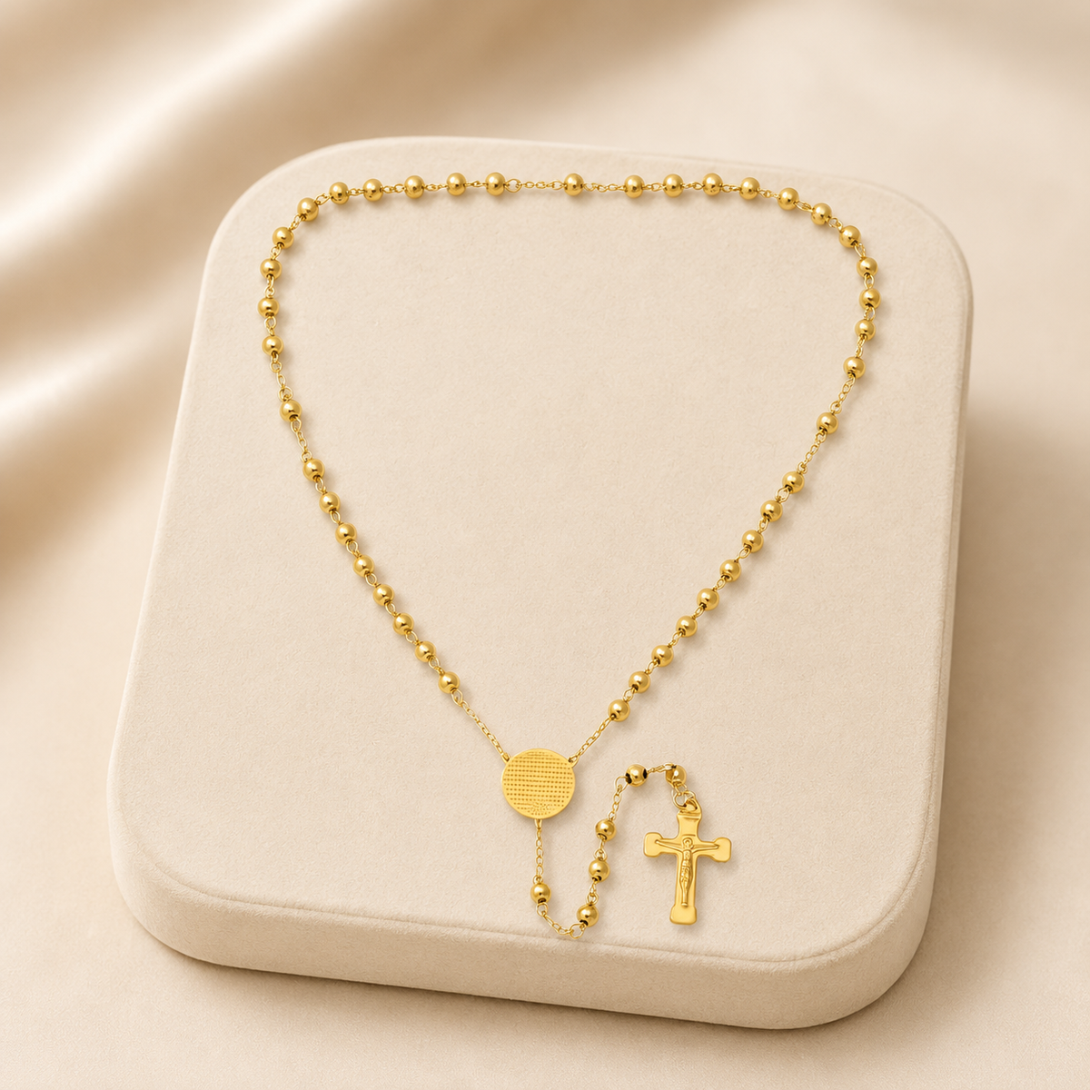 Padre Nuestro Rosary Necklace 18K Gold Plated Stainless Steel-Express Your Love Gifts