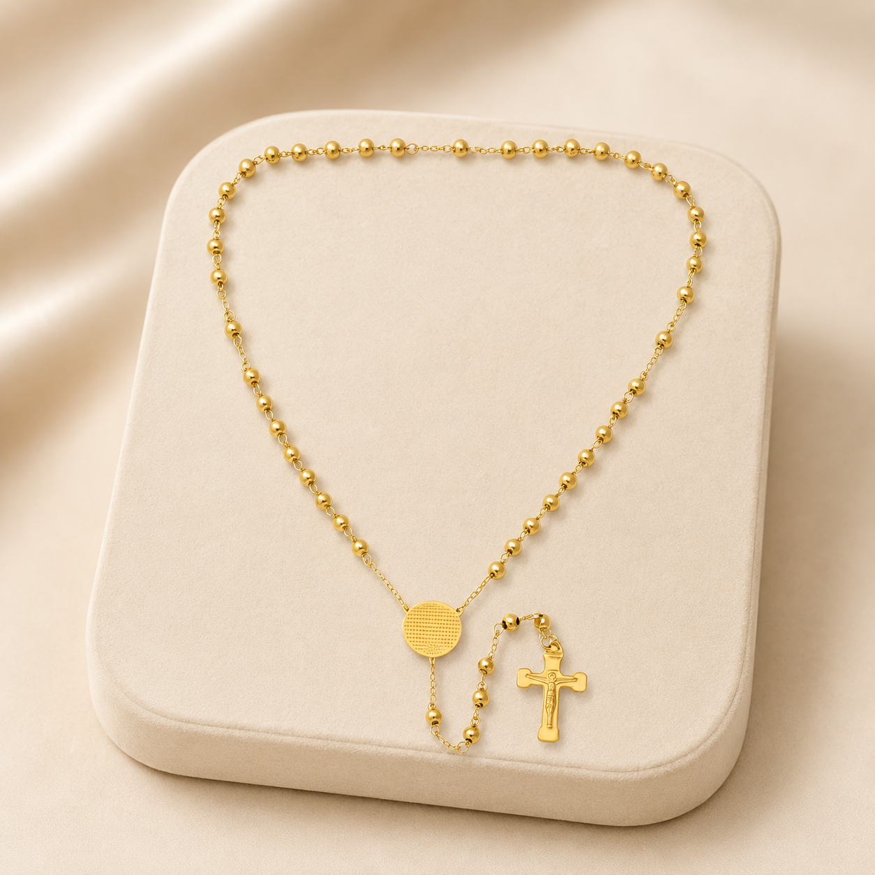 Padre Nuestro Rosary Necklace 18K Gold Plated Stainless Steel-Express Your Love Gifts