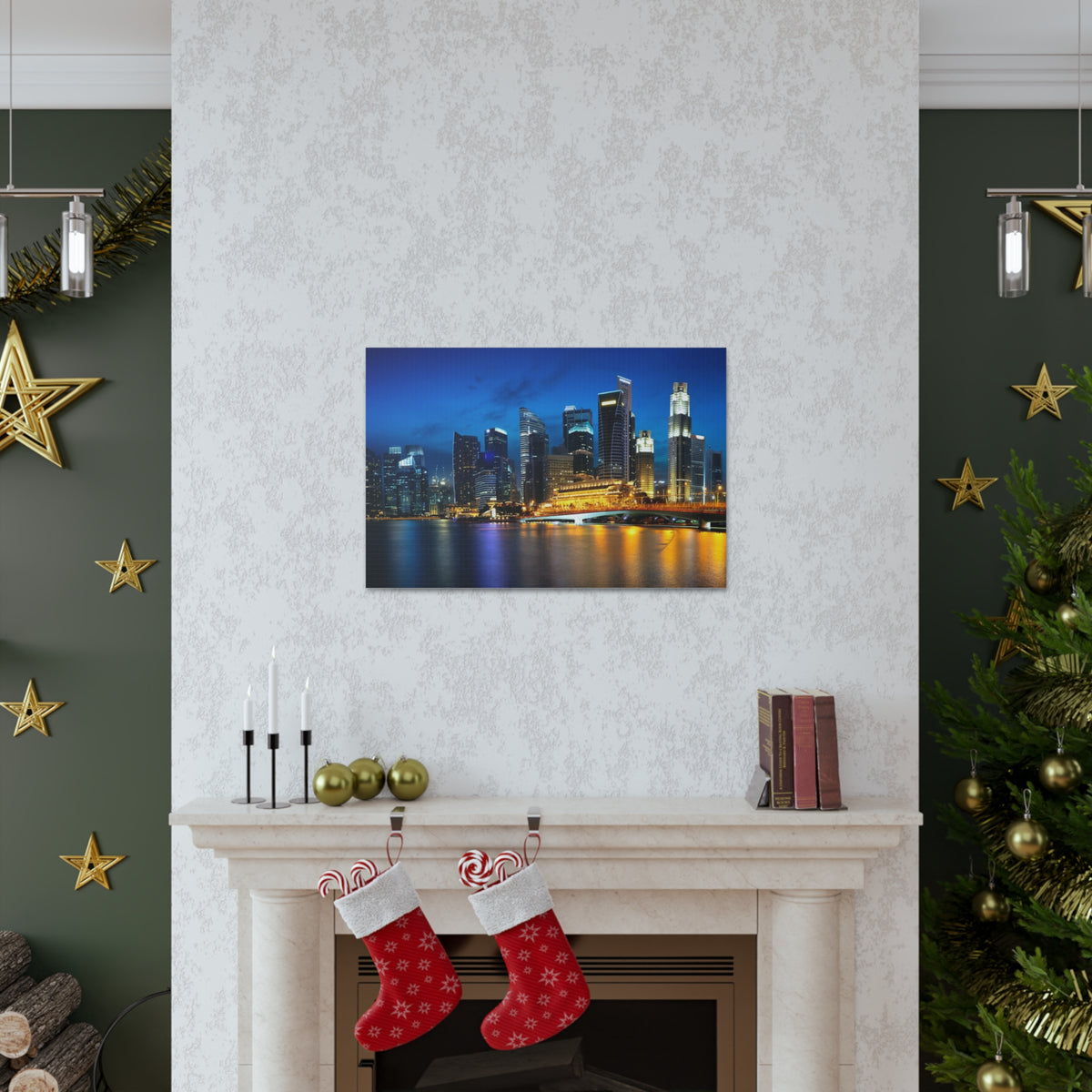 Singapore Night Skyline Canvas Artwork High-Quality Breathtaking Stunning Cityscape for Home Decor Ready to Hang-Express Your Love Gifts