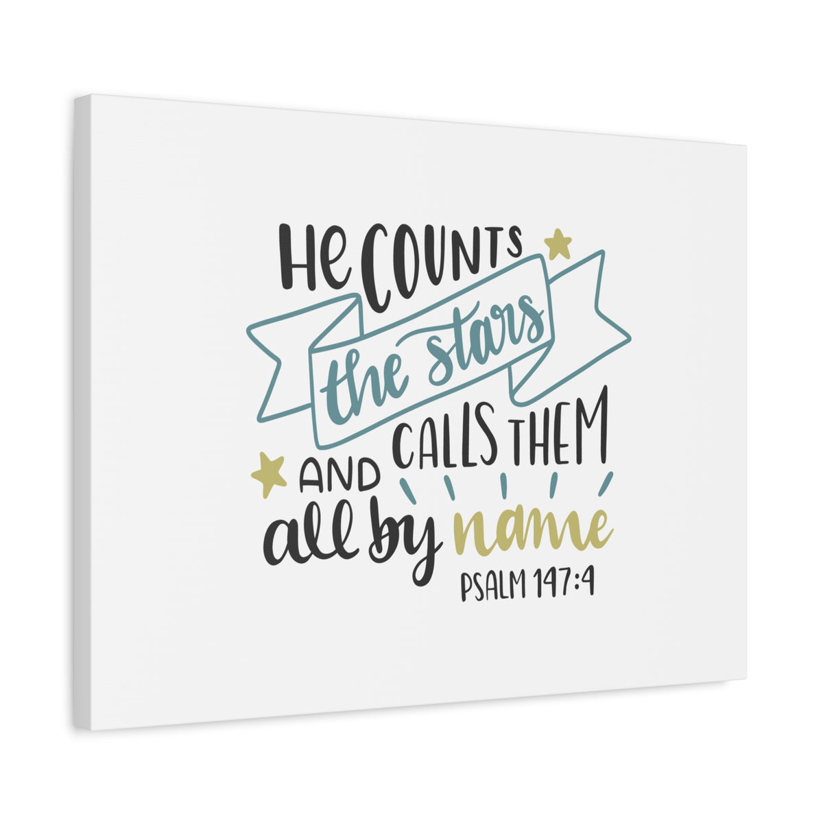 Scripture Canvas All By Name Psalm 147:4 Christian Wall Art Bible Verse Print Ready to Hang-Express Your Love Gifts