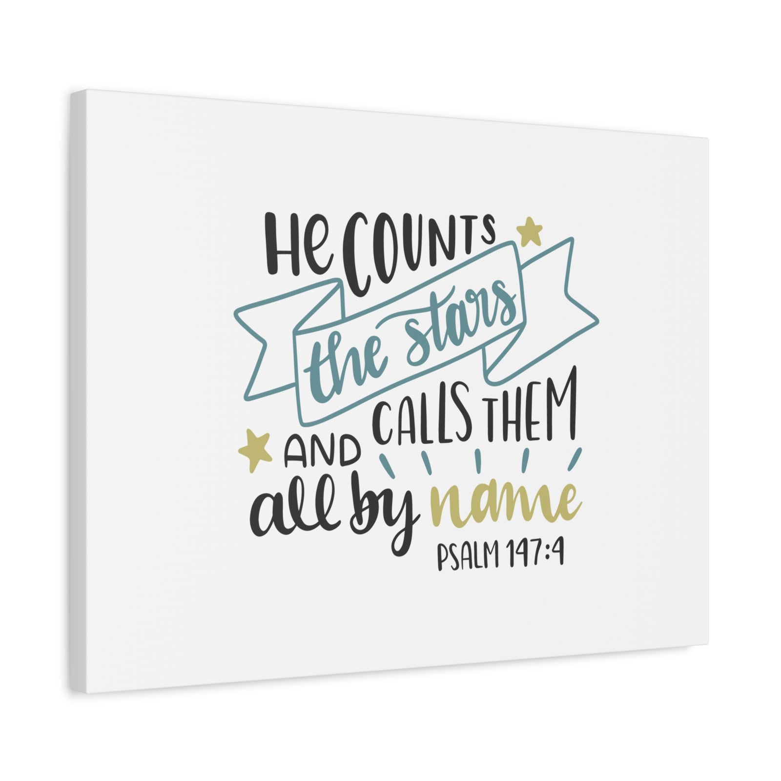 Scripture Canvas All By Name Psalm 147:4 Christian Wall Art Bible Verse Print Ready to Hang-Express Your Love Gifts
