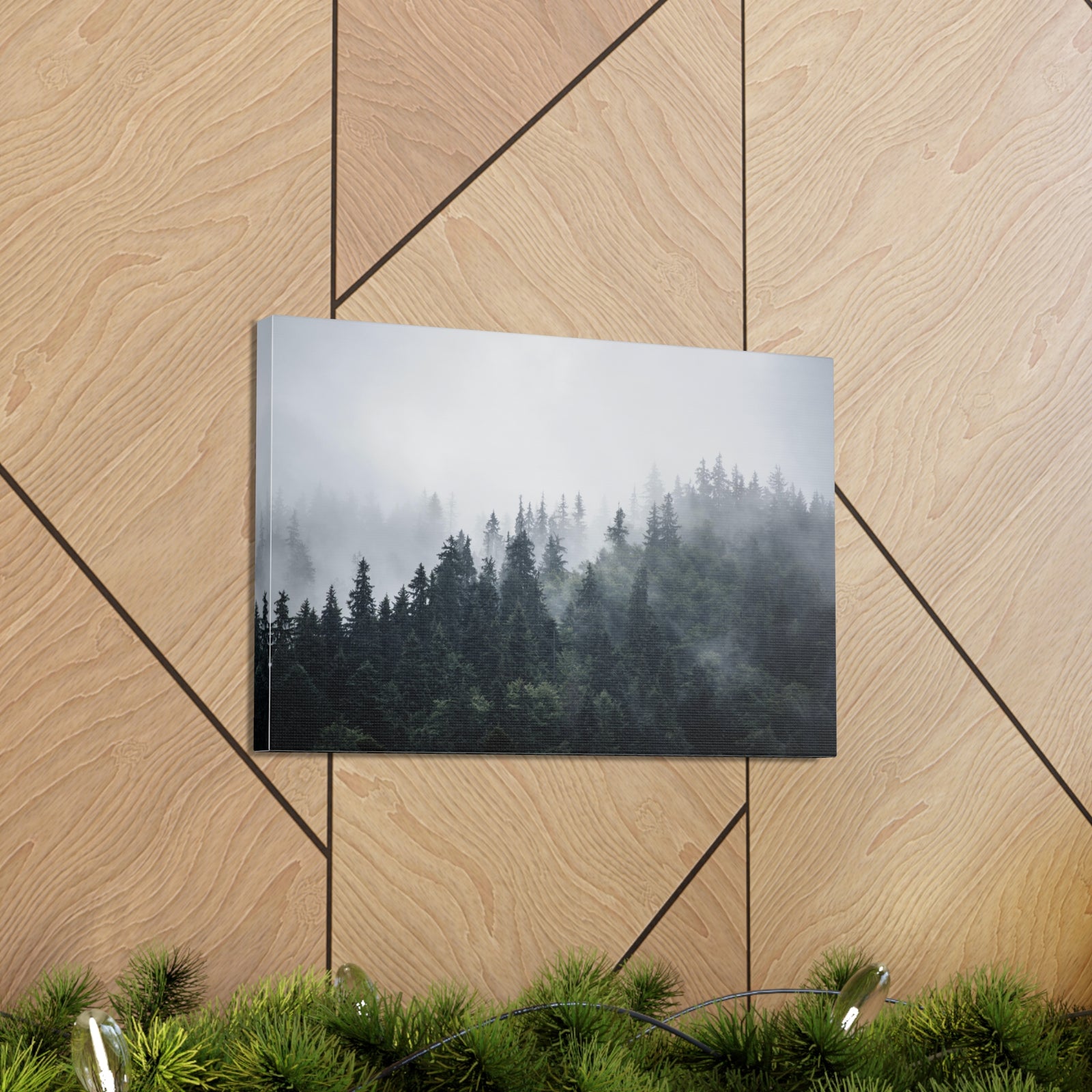 Foggy Pine Tree Green Forest Nature Wilderness Photography Canvas Wall Art for Home Decor Ready-to-Hang-Express Your Love Gifts