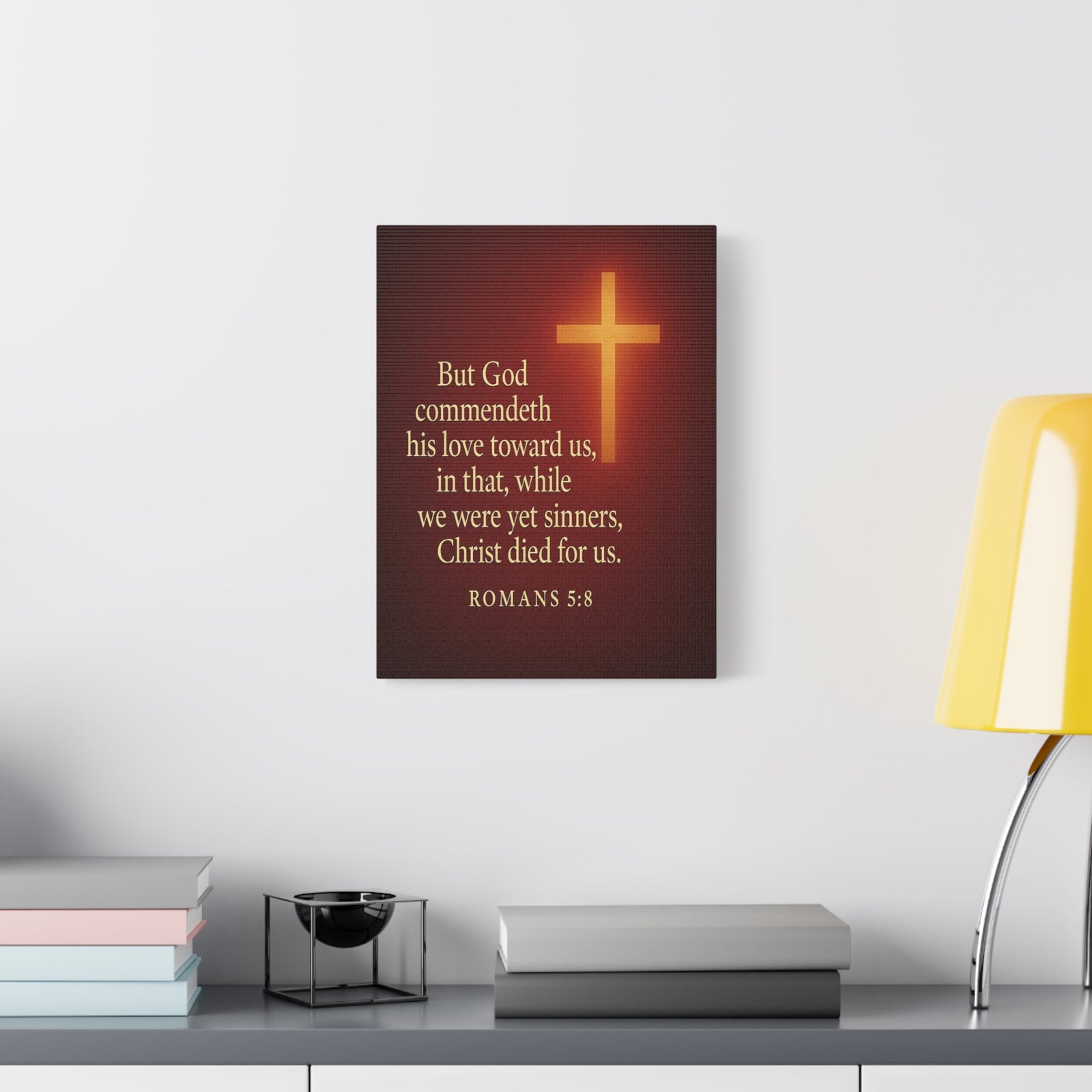 Bible Verse Canvas Romans 5:8 Christian Home Décor Wall Art Scripture Ready to Hang Faith Print-Express Your Love Gifts