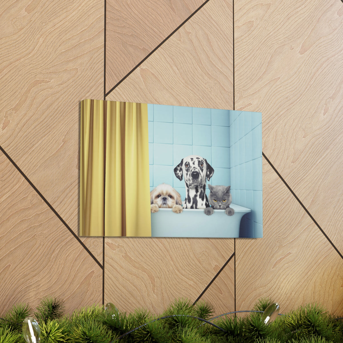 Cute Two Dogs and Cat Canvas Wall Art for Home Decor Ready-to-Hang-Express Your Love Gifts