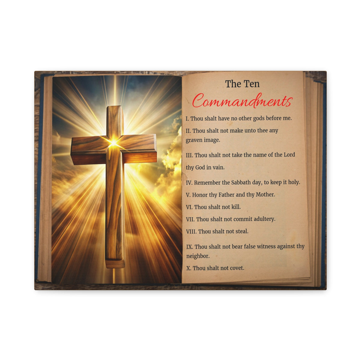 Scripture Walls The Ten Commandments Open Book Cross Bible Canvas Christian Wall Art Ready to Hang Unframed-Express Your Love Gifts