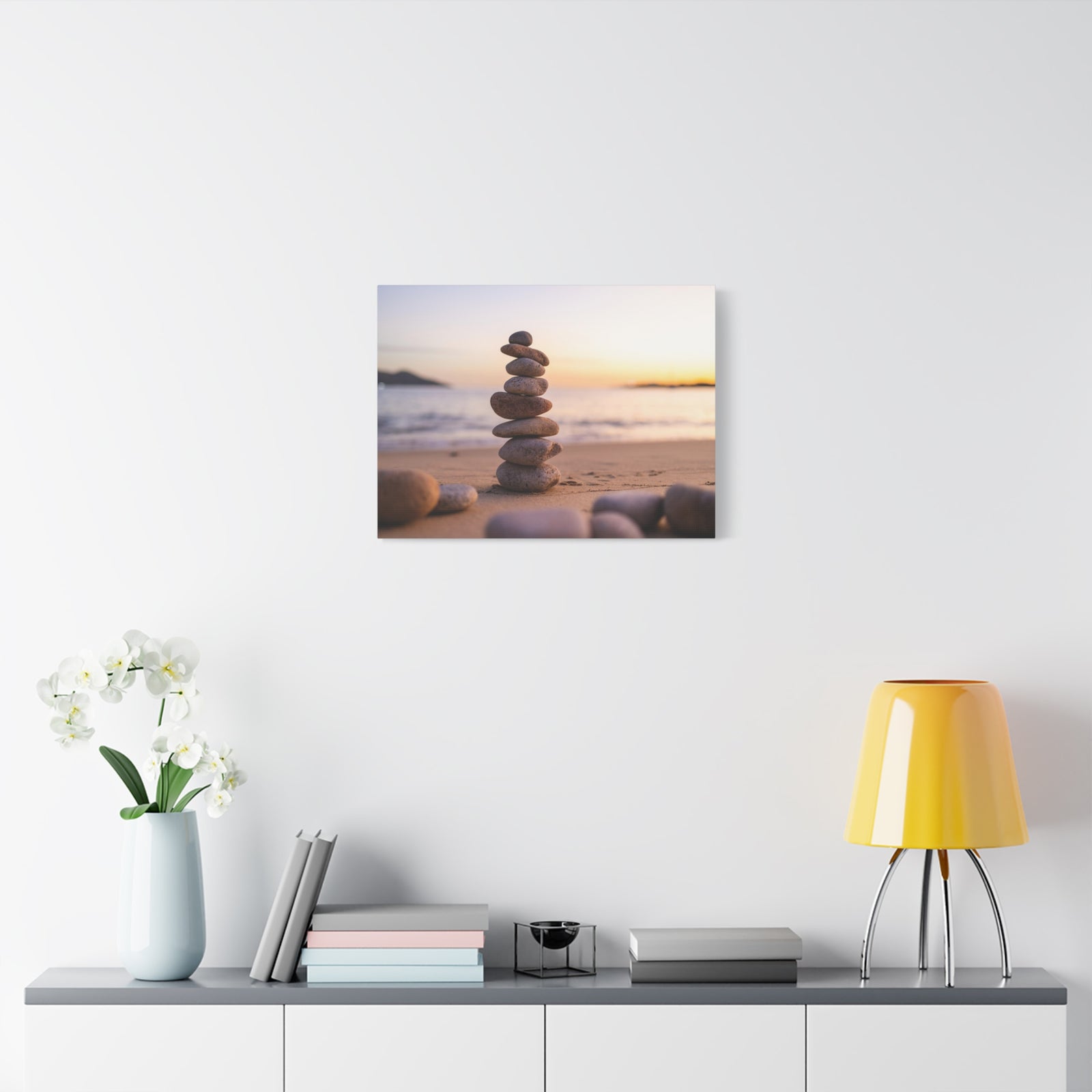 Pebbles Stack Over Blue Sea Nature Wilderness Photography Canvas Wall Art for Home Decor Ready-to-Hang-Express Your Love Gifts