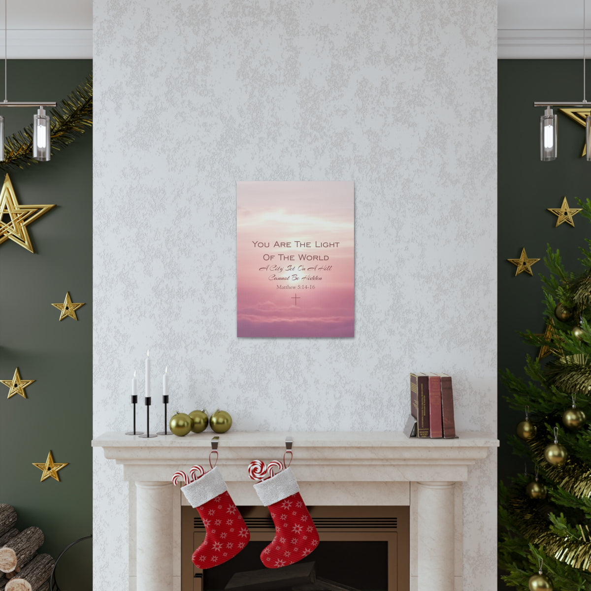Scripture Canvas Light Of The World Matthew 5:14-16 Christian Wall Art Bible Verse Print Ready to Hang-Express Your Love Gifts