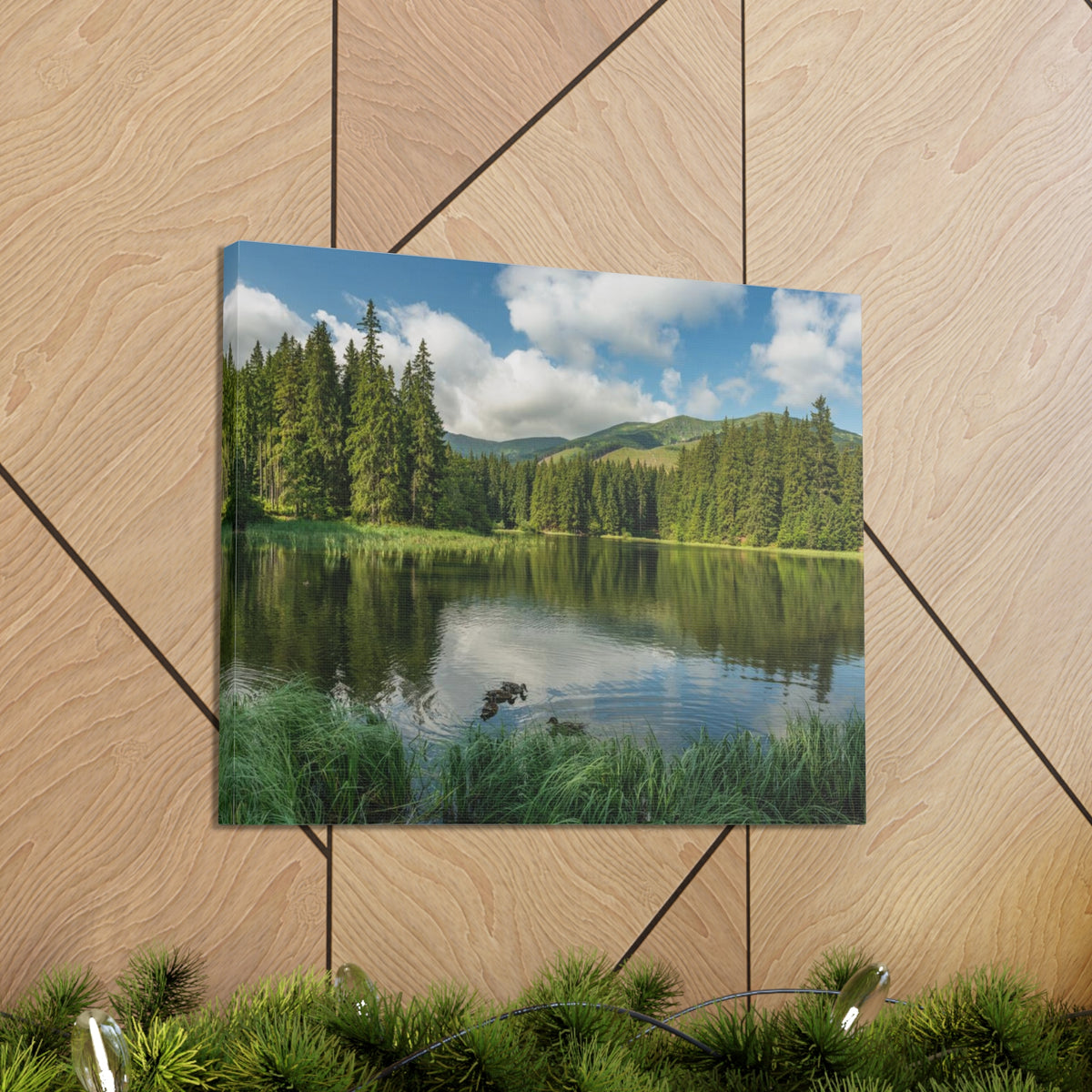 Lake Reflection Green Forest Nature Wilderness Photography Canvas Wall Art for Home Decor Ready-to-Hang-Express Your Love Gifts