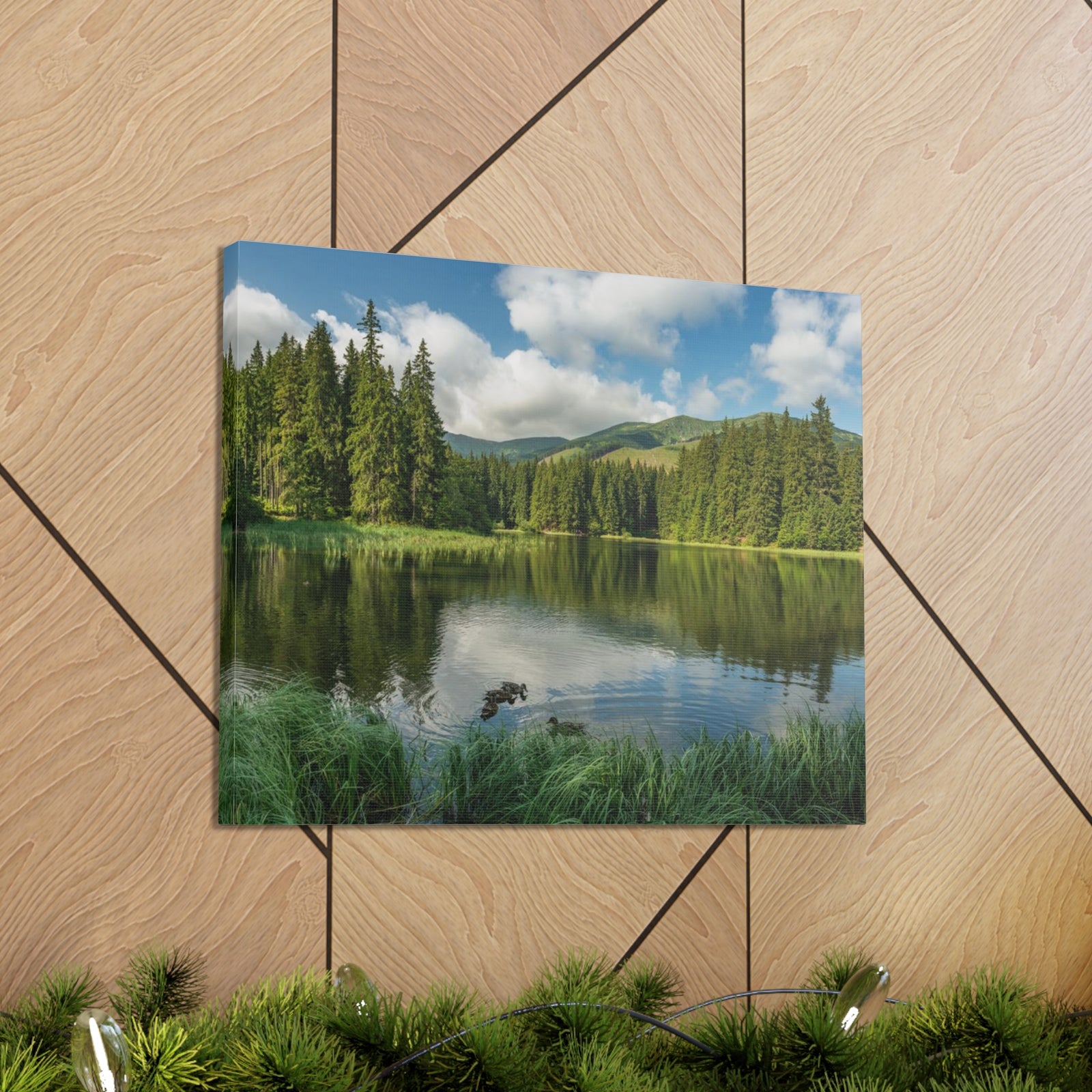 Lake Reflection Green Forest Nature Wilderness Photography Canvas Wall Art for Home Decor Ready-to-Hang-Express Your Love Gifts