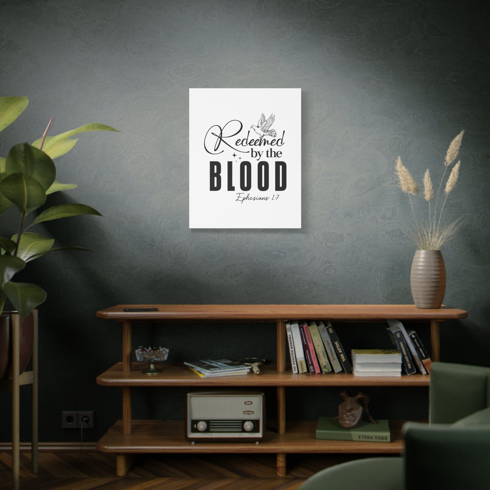 Scripture Walls Ephesians 1:7 Redeemed by Blood Bible Verse Canvas Christian Wall Art Ready to Hang Unframed-Express Your Love Gifts
